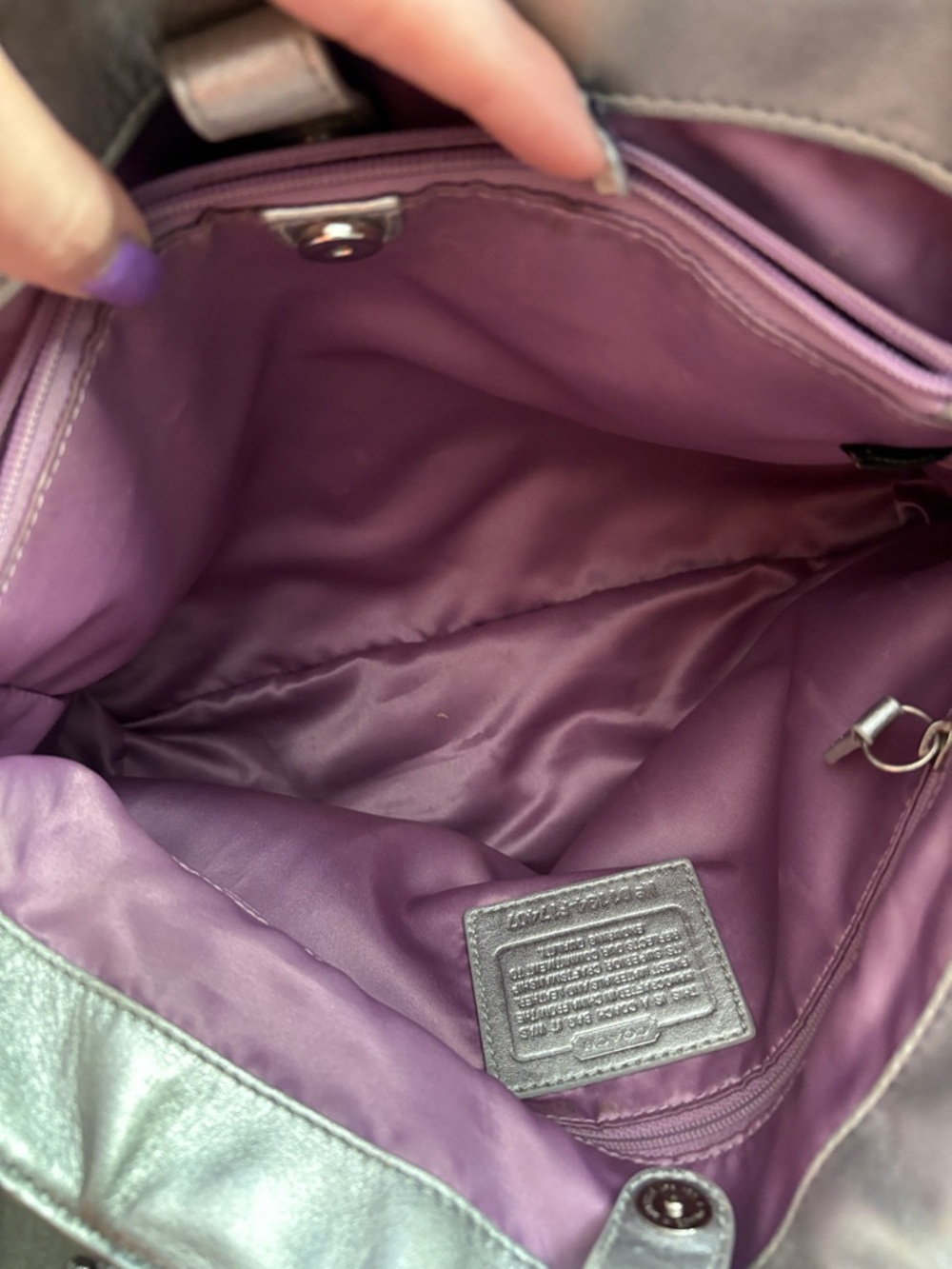 Coach Vintage F17407 Purple and Gray Y2K Signature Tote with Silver Trim - Picture 11 of 13